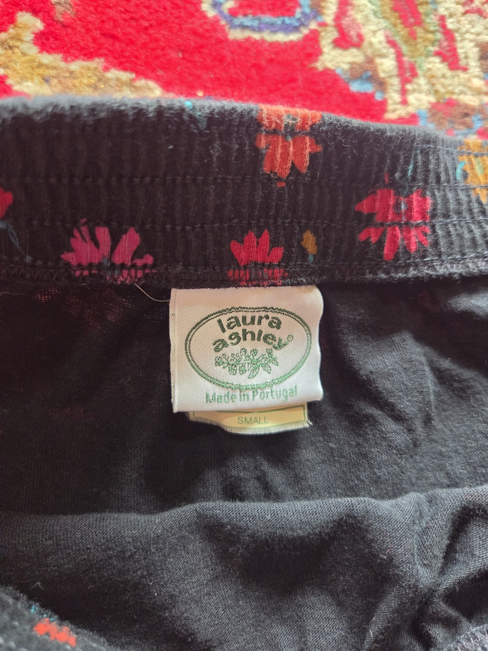 Laura Ashley Black Circle Skirt with Pink & Orange Floral Print